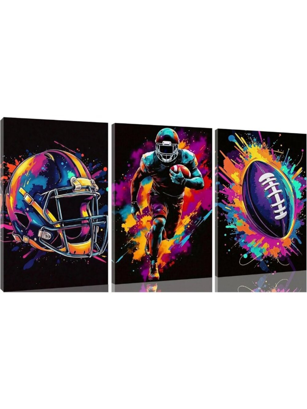 Framed Football Wall Art Triptych Canvas Print 16x24 Inch Sports Decor